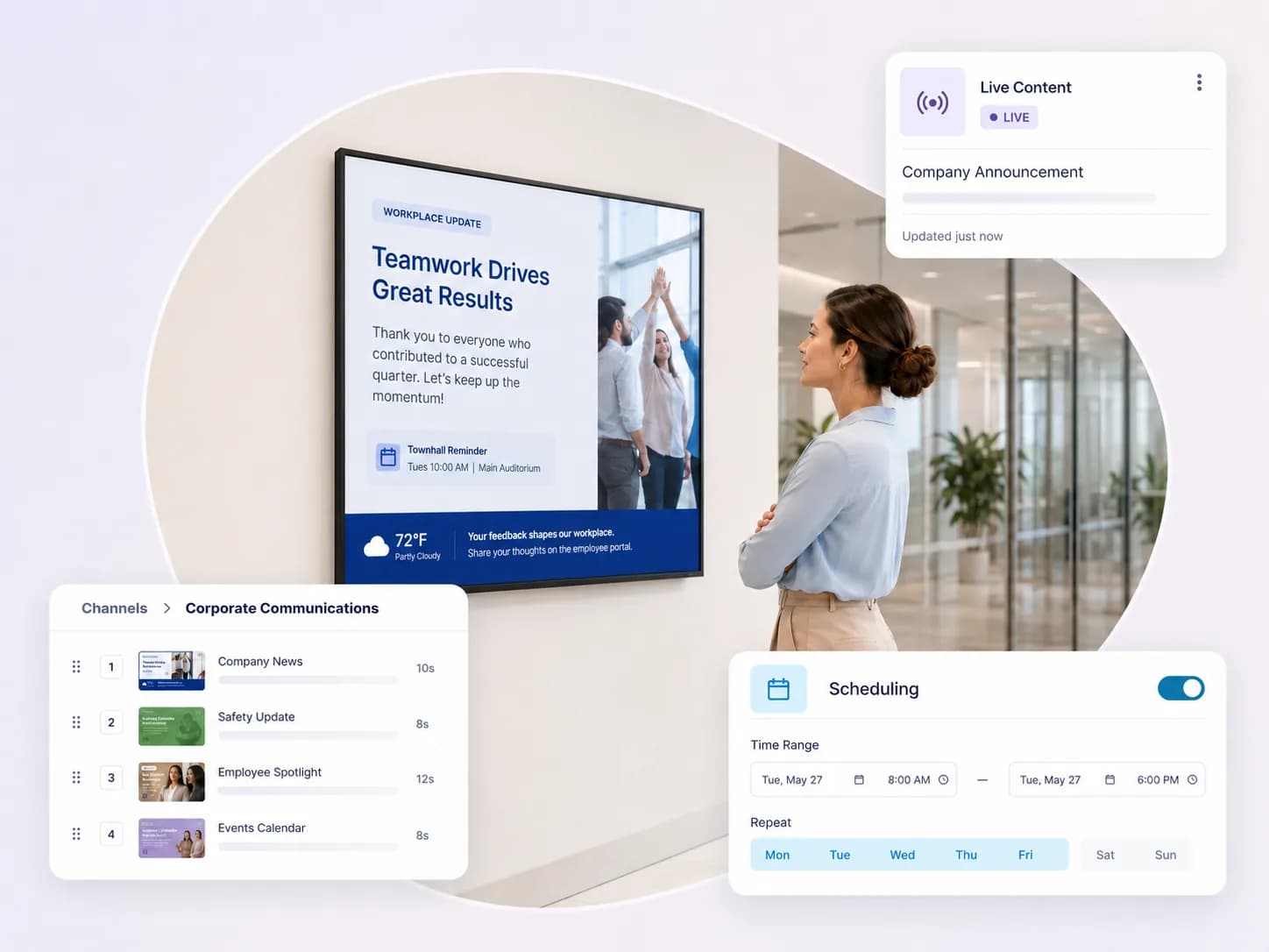 Workplace communication screen managed with Lumina