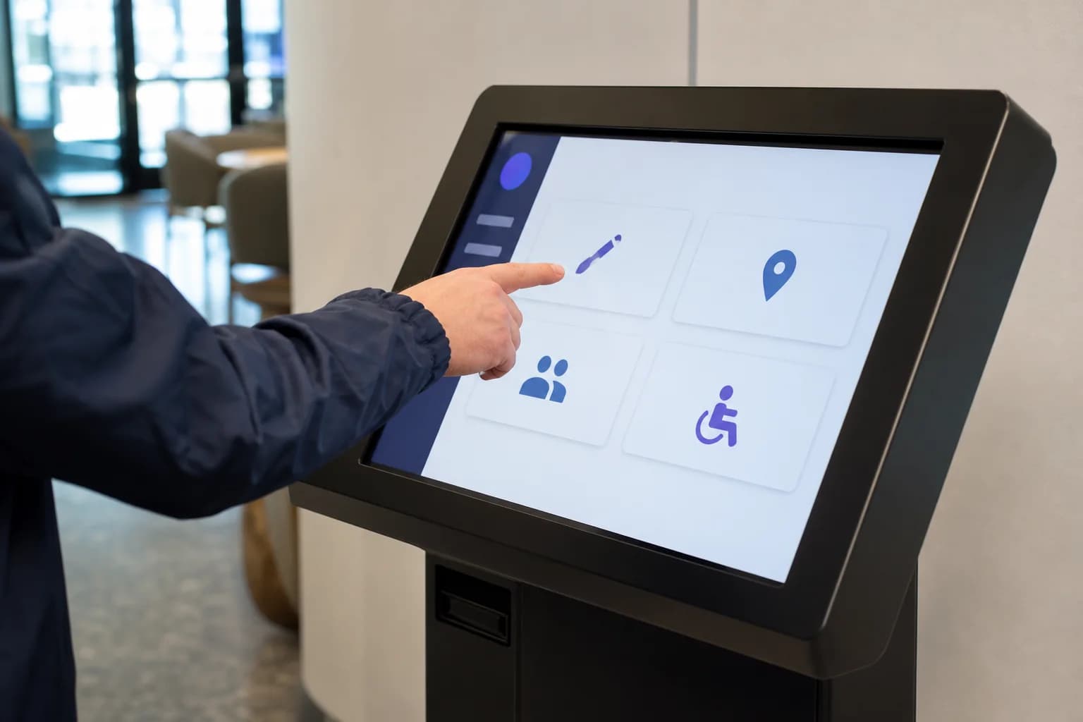 Close-up of an interactive kiosk showing accessible touch options