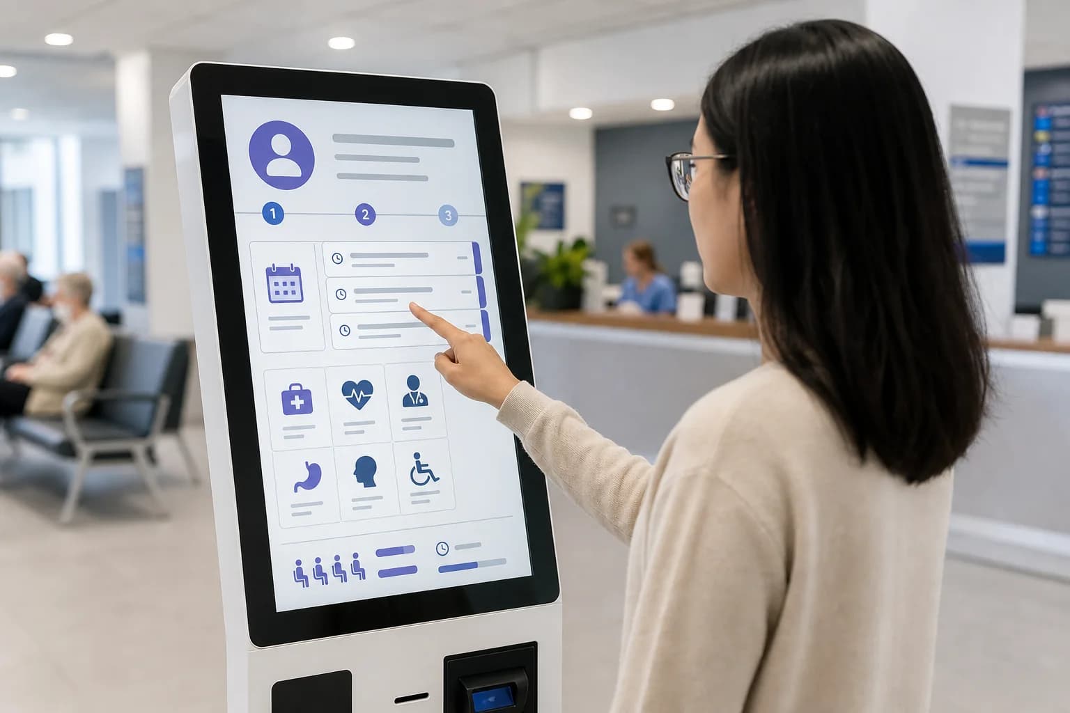Healthcare check-in screen display