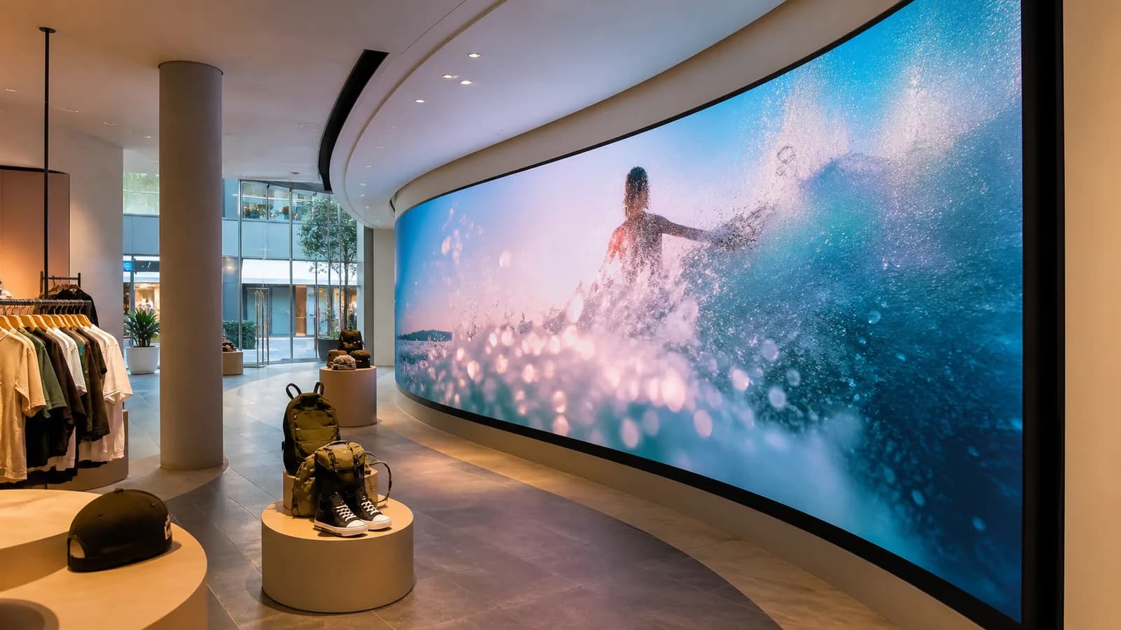 Curved LED feature wall inside a premium retail showroom