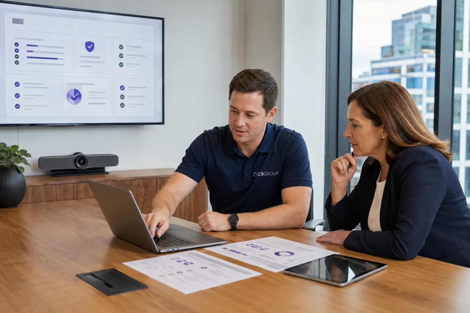 C9 GROUP staff member reviewing Modern Workplace findings with an Australian business leader