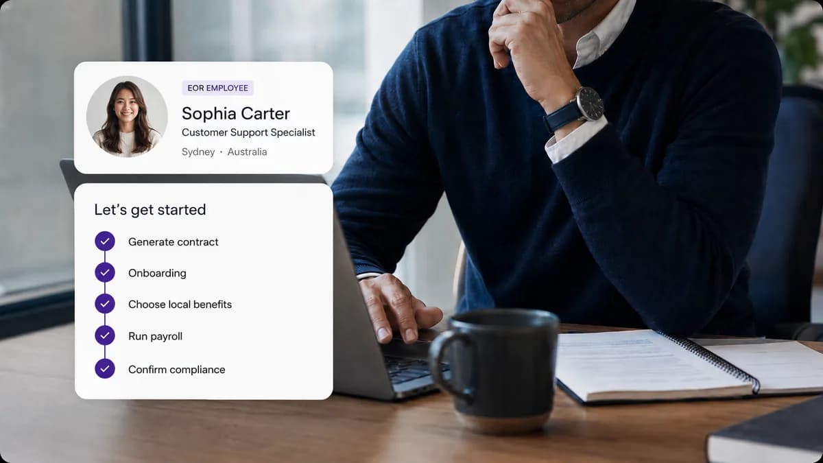 Employer of Record onboarding interface for a remote employee