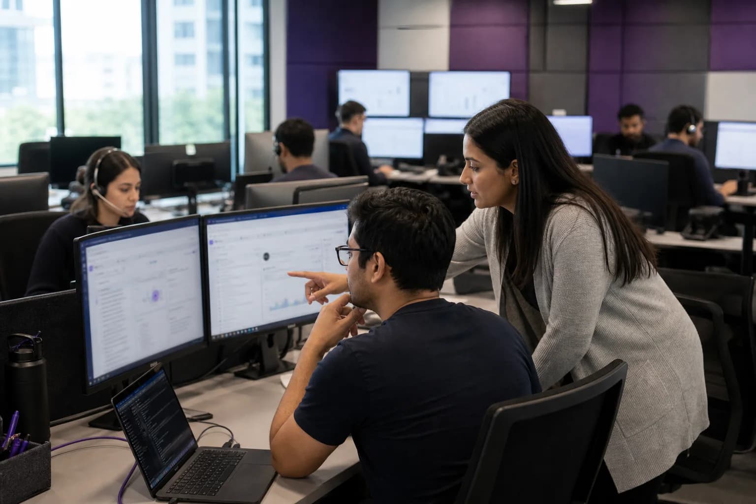 Offshore professionals collaborating via shared work systems